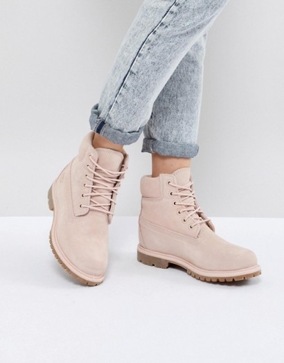 Timberland 6 Inch Premium Rose Suede Flat Boots Cameo Rose. NUDE WALKING BOOTS
