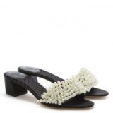 TORY BURCH Tatiana Black Pearl Embellished Mules – block heeled slip-on sandals