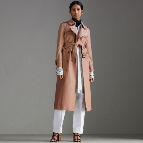 BURBERRY Tropical Gabardine Trench Coat in pink apricot ~ luxe spring coats - flipped
