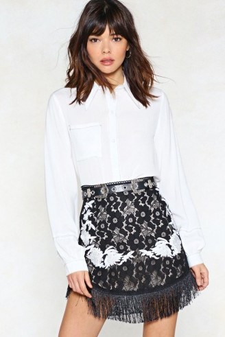 NASTY GAL Use Your Thread Embroidered Skirt. FRINGED HEM SKIRTS - flipped