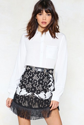 NASTY GAL Use Your Thread Embroidered Skirt. FRINGED HEM SKIRTS