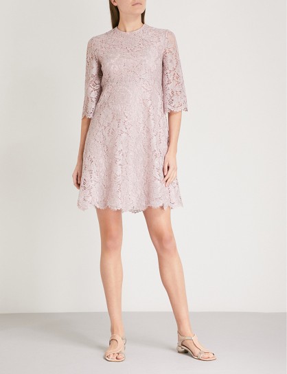 VALENTINO Scalloped-trim lilac lace mini dress