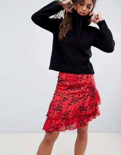 Vila Leopard Spot Ruffle Skirt in lollipop | ruffled asymmetric skirts