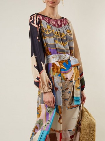 RIANNA + NINA Vintage patchwork scarf-print silk dress ~ chic multi-printed dresses - flipped