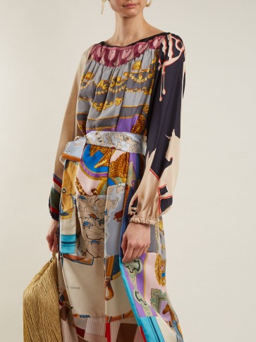 RIANNA + NINA Vintage patchwork scarf-print silk dress ~ chic multi-printed dresses
