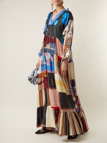RIANNA + NINA Vintage patchwork V-neck tiered silk dress ~ boho chic - flipped