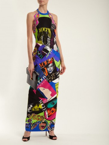 VERSACE Vogue-print halterneck gown ~ chic multi-prints