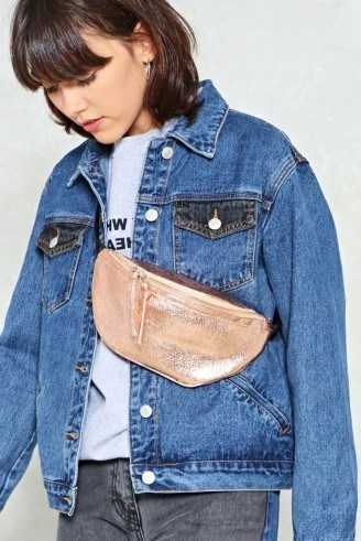 NASTY GAL WANT Keep Your Friends Close Metallic Fanny Pack. ROSE GOLD BUM BAGS - flipped