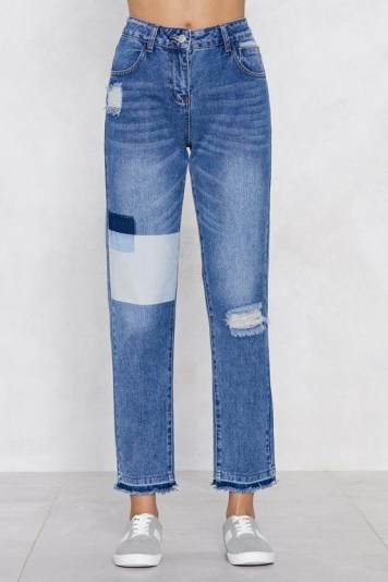 NASTY GAL Washed Patch Mom Jean | distressed jeans - flipped