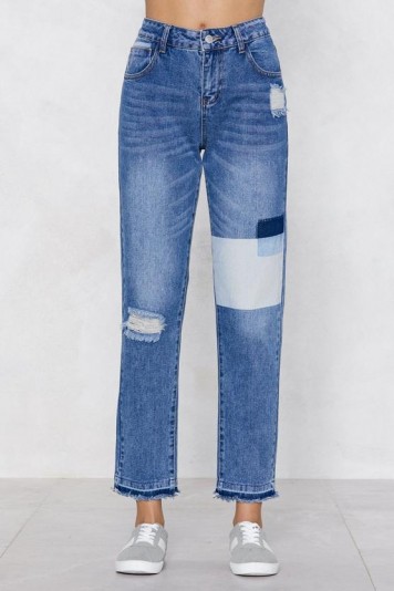 NASTY GAL Washed Patch Mom Jean | distressed jeans