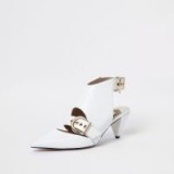 River Island White pointed toe buckle cone heel mules – contemporary buckled shoes