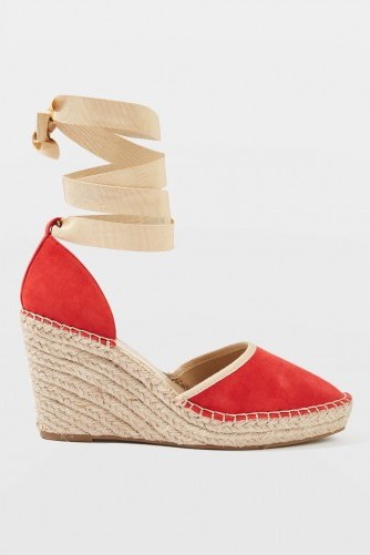 Topshop Williams Espadrille Wedges | red ankle tie espadrilles - flipped
