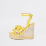 River Island Yellow flower espadrille platform wedges – pretty 70s vintage style summer shoes