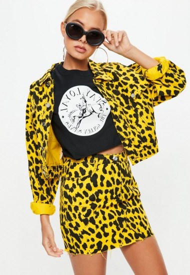 Missguided yellow leopard print boxy denim jacket – glamorous animal prints - flipped