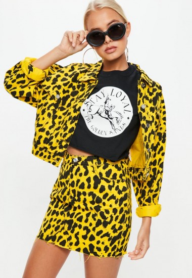 Missguided yellow leopard print boxy denim jacket – glamorous animal prints