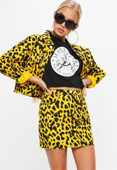 Missguided yellow leopard print boxy denim mini skirt ~ animal prints - flipped