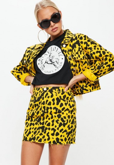 Missguided yellow leopard print boxy denim mini skirt ~ animal prints