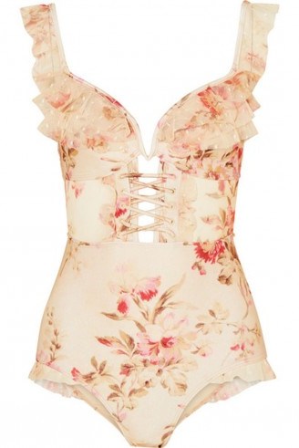 $188.00 Zimmermann Attractive Corsair Ruffled Floral-Print Swimsuit - flipped