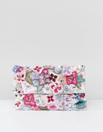 Accessorize Francesca wow embellished foldover clutch | 3D floral bags - flipped