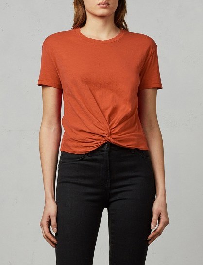 ALLSAINTS Carme knotted cotton-jersey T-shirt / front knot t-shirts - flipped