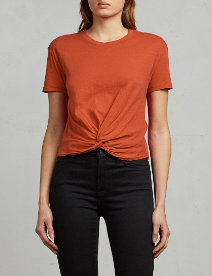 ALLSAINTS Carme knotted cotton-jersey T-shirt / front knot t-shirts