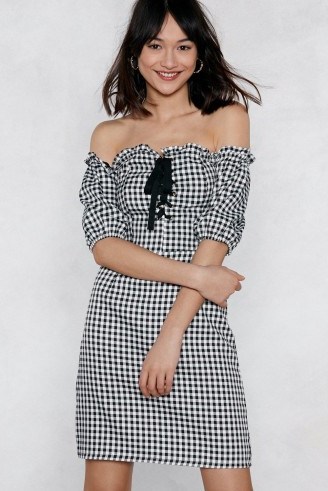Nasty Gal Almost Square Gingham Dress ~ checked bardot dresses - flipped