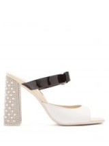 SOPHIA WEBSTER Andie crystal and bow-embellished leather mules / pearl covered chunky heels