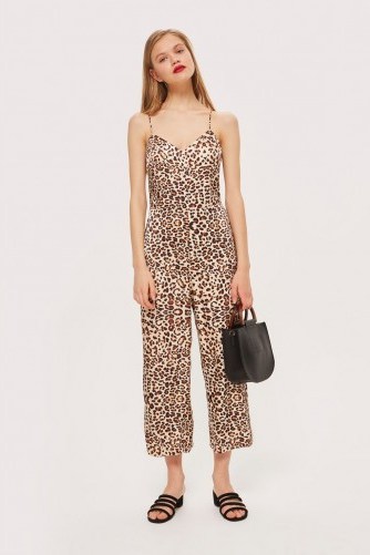 Topshop Animal Print Jumpsuit | cropped leg leopard print jumpsuits | thin straps - flipped