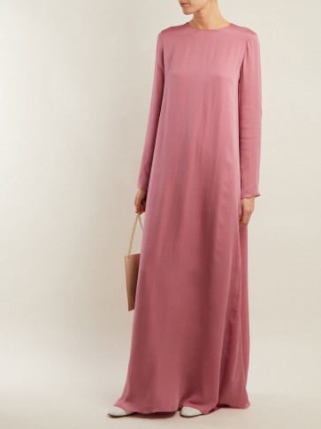 THE ROW Antoi round-neck silk tunic-dress ~ long fluid pink dresses