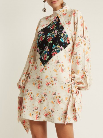 CHRISTOPHER KANE Archive floral-print crepe mini-dress ~ high neck tie cuff dresses