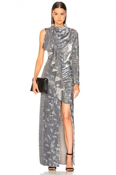 ASHISH Siren Dress Mirrorball / luxe silver sequin one sleeve gowns - flipped