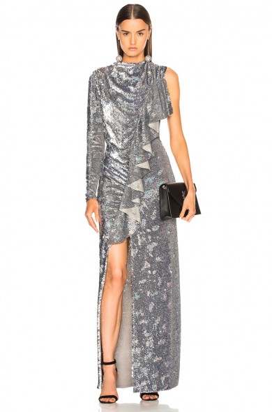 ASHISH Siren Dress Mirrorball / luxe silver sequin one sleeve gowns