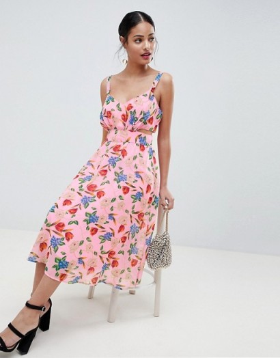 ASOS DESIGN Cut Out Midi Dress In Pink Floral Print – vintage style summer dresses