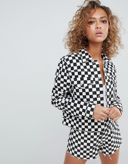 ASOS DESIGN denim jacket in checkerboard print – monochrome checked jackets