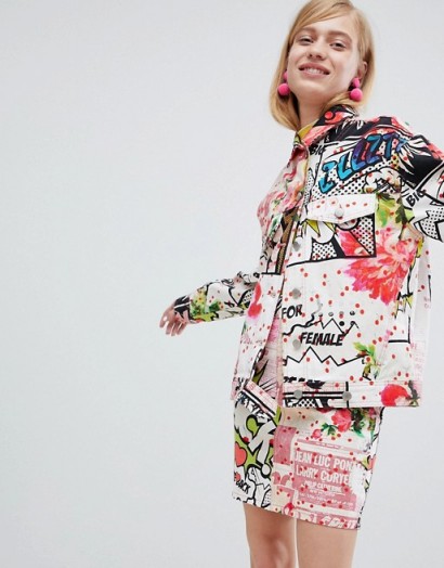 ASOS DESIGN denim oversized jacket in art print | mixed graphic printed jackets