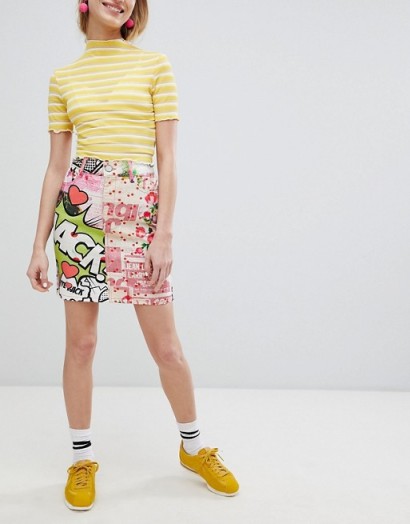 ASOS DESIGN denim skirt in art print | mixed prints | bold printed skirts