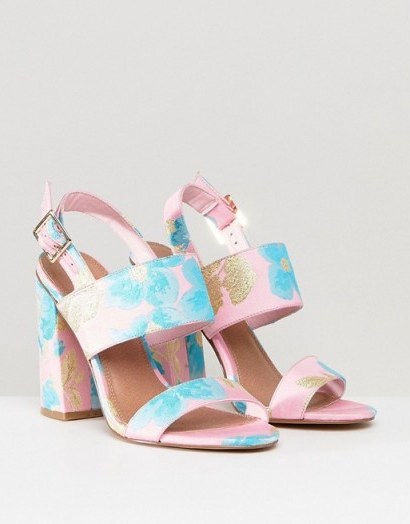 ASOS HUSTLE Heeled Sandals – pink and blue floral chunky heels - flipped