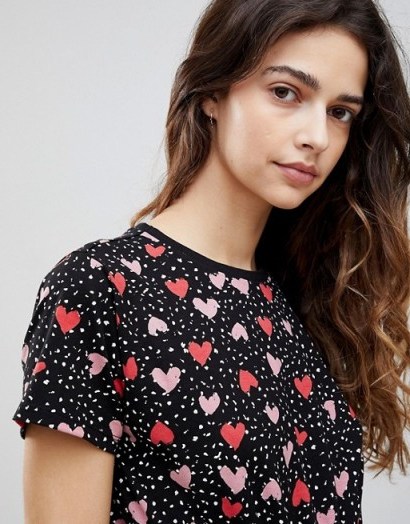 ASOS T-Shirt in Ditsy Heart Print ~ black tees ~ pink hearts - flipped