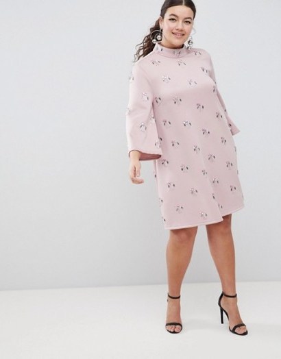 ASOS DESIGN Curve all over embellished shift mini dress in mink – pink plus size party dresses - flipped