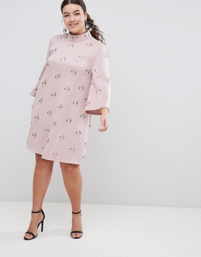 ASOS DESIGN Curve all over embellished shift mini dress in mink – pink plus size party dresses