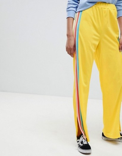 ASOS DESIGN Tall Trackpants with Rainbow Side Stripe and Vent Detail ~ yellow track pants - flipped