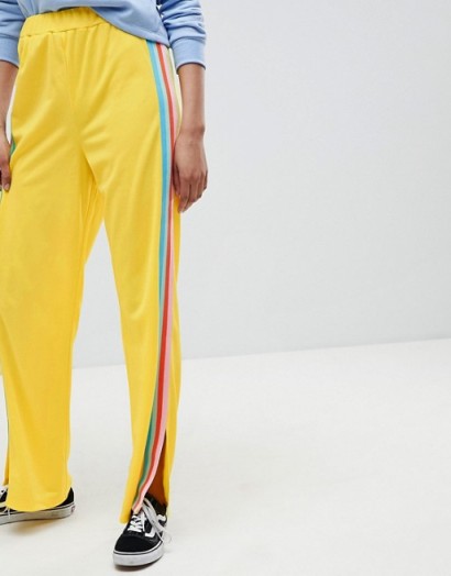 ASOS DESIGN Tall Trackpants with Rainbow Side Stripe and Vent Detail ~ yellow track pants