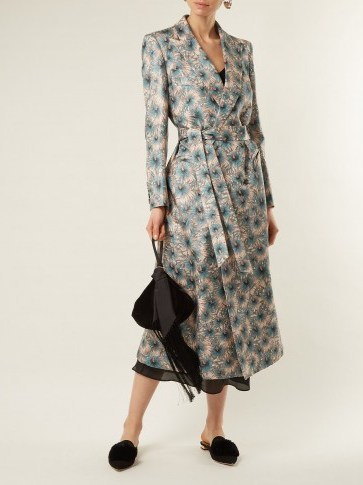 BLAZÉ MILANO Astarte floral-print tie-waist silk-blend coat ~ light-blue style statement coats - flipped