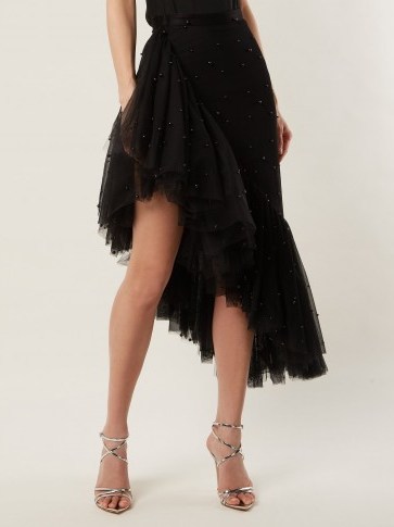 RODARTE Asymmetric pearl-embellished ruffle skirt ~ black ruffled hem skirts ~ event wear - flipped