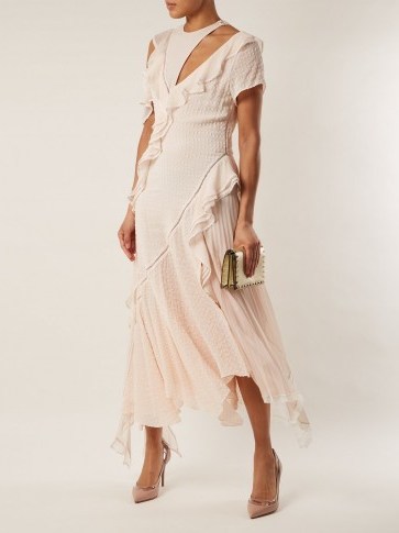 JONATHAN SIMKHAI Asymmetric ruffled cut-out silk-blend dress ~ feminine ruffle trim dresses - flipped