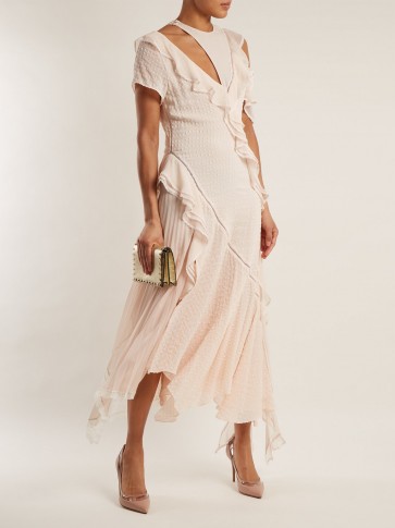 JONATHAN SIMKHAI Asymmetric ruffled cut-out silk-blend dress ~ feminine ruffle trim dresses