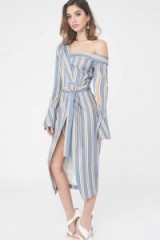 LAVISH ALICE asymmetric shirt dress in stripe print ~ off one shoulder
