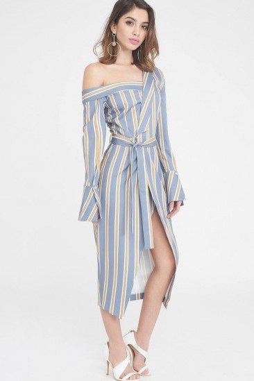 LAVISH ALICE asymmetric shirt dress in stripe print ~ off one shoulder - flipped