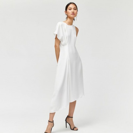 WAREHOUSE ASYMMETRIC SLEEVELESS DRESS / white one sleeve dresses - flipped
