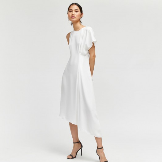 WAREHOUSE ASYMMETRIC SLEEVELESS DRESS / white one sleeve dresses